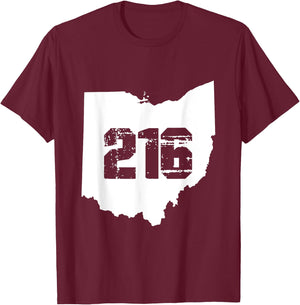 Cleveland Ohio 216 Area Code Number T-Shirt - T-Shirt | Maroon