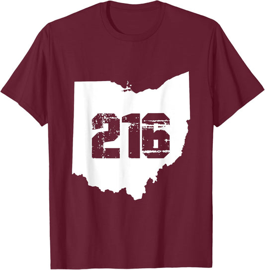 Cleveland Ohio 216 Area Code Number T-Shirt - T-Shirt | Maroon