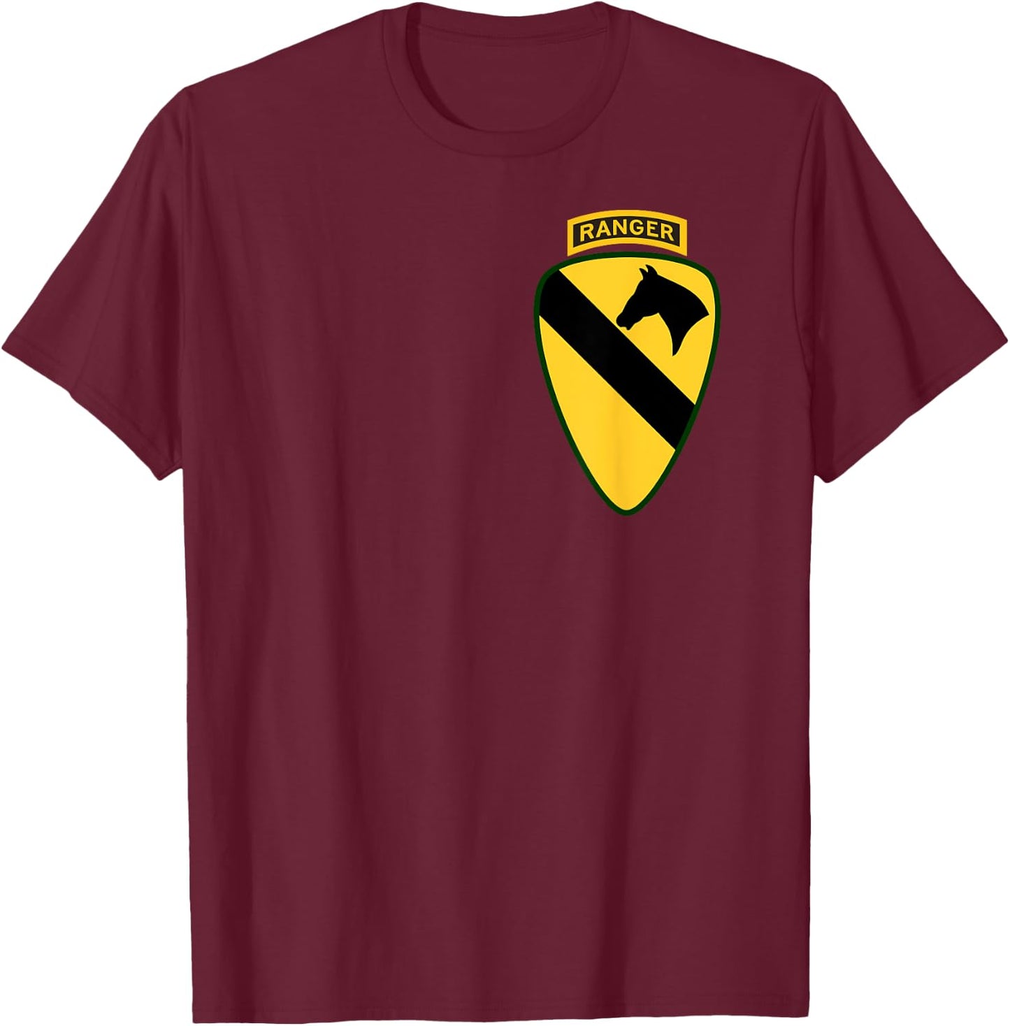 1st Cavalry Division Shirt - 1st CAV Shirt Ranger Tab 1.5x T-Shirt - T-Shirt | Maroon