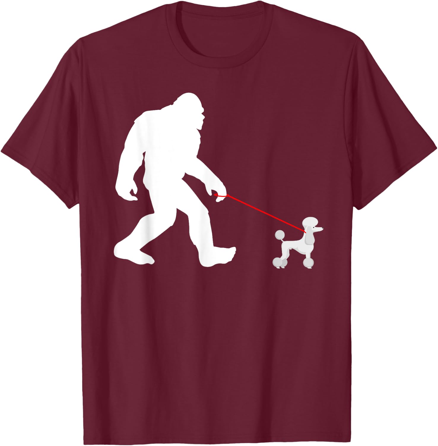 Bigfoot Walking Poodle Sasquatch with Poodle Dog Women Girls Kids T-Shirt - T-Shirt | Maroon