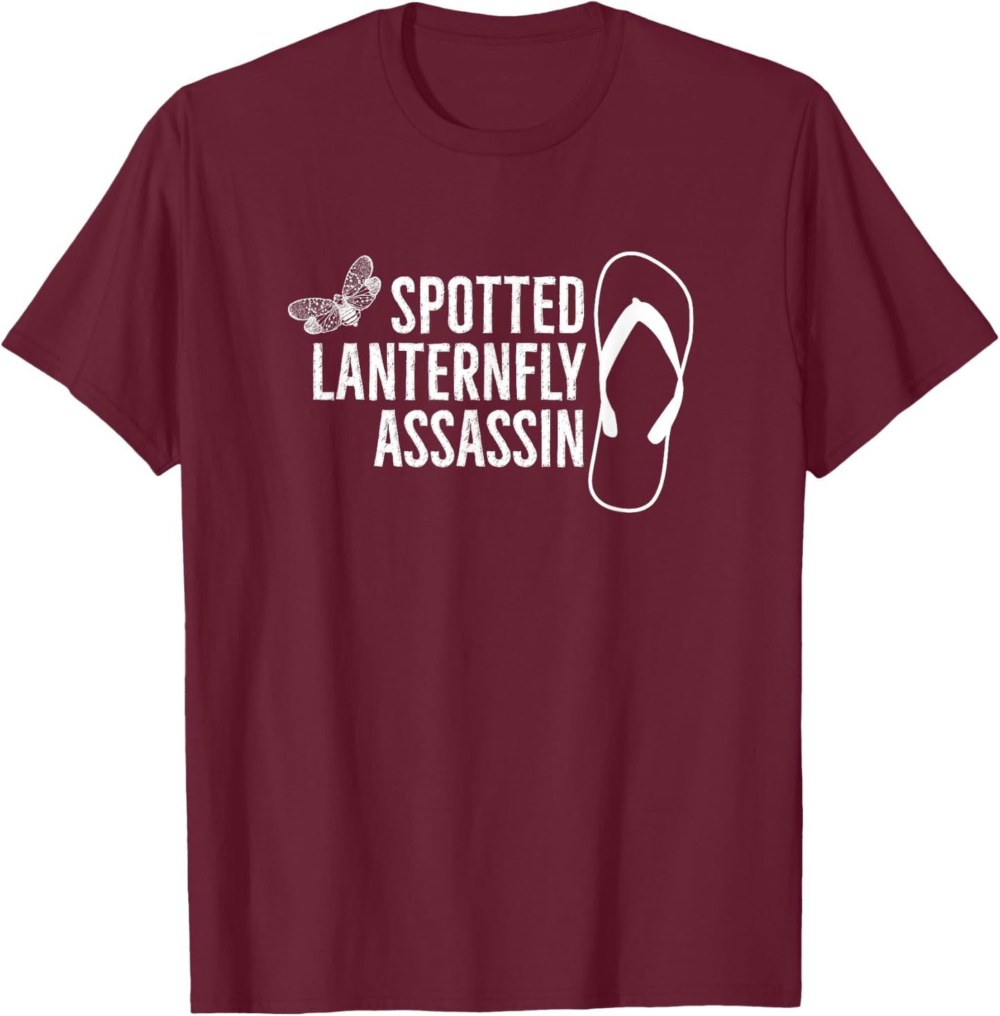 Spotted Lanternfly Assassin Flip Flop T-Shirt - T-Shirt | Maroon