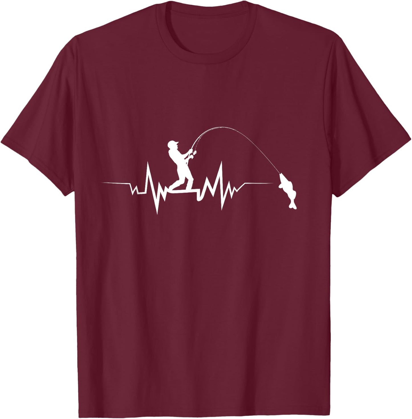 Fishing Heartbeat Cool Beat Great Gift Fisherman Large Black T-Shirt - T-Shirt | Maroon