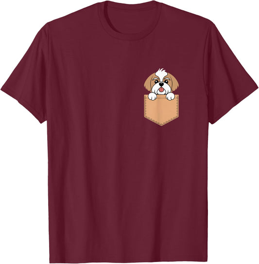 Shih Tzu In Pocket Dog Owner Cute Puppy Lover T-Shirt - T-Shirt | Maroon