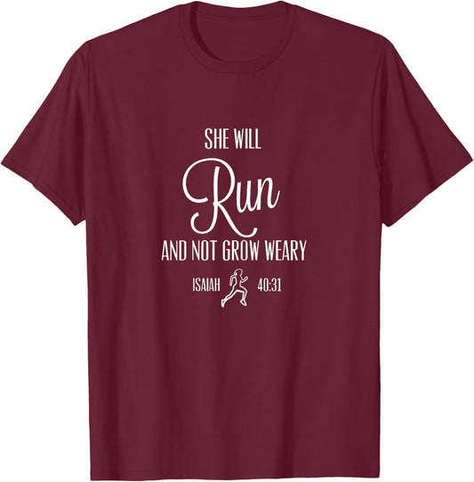 She will run and not grow weary inspirational running T-Shirt - T-Shirt | Maroon