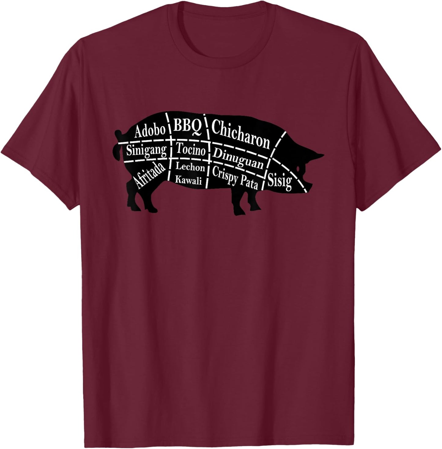 Pig Parts Filipino Food BBQ Pinoy Adobo Funny Pork T-Shirt - T-Shirt | Maroon