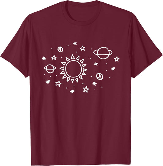 Minimalist Graphic Astronomy Solar System T-Shirt - T-Shirt | Maroon