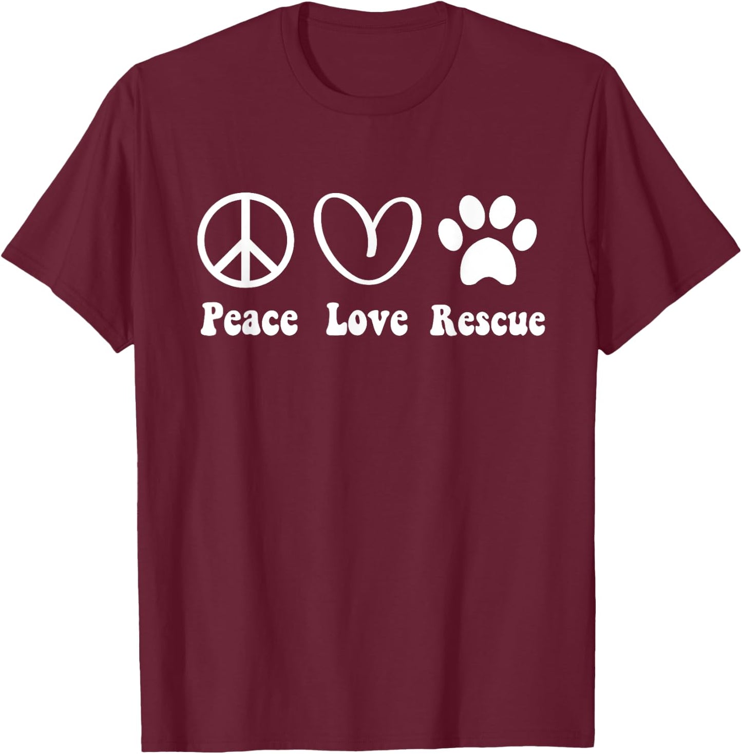 Animal Rescue Gifts Men Women Kids Peace Love Adopt Dog Cat T-Shirt - T-Shirt | Maroon