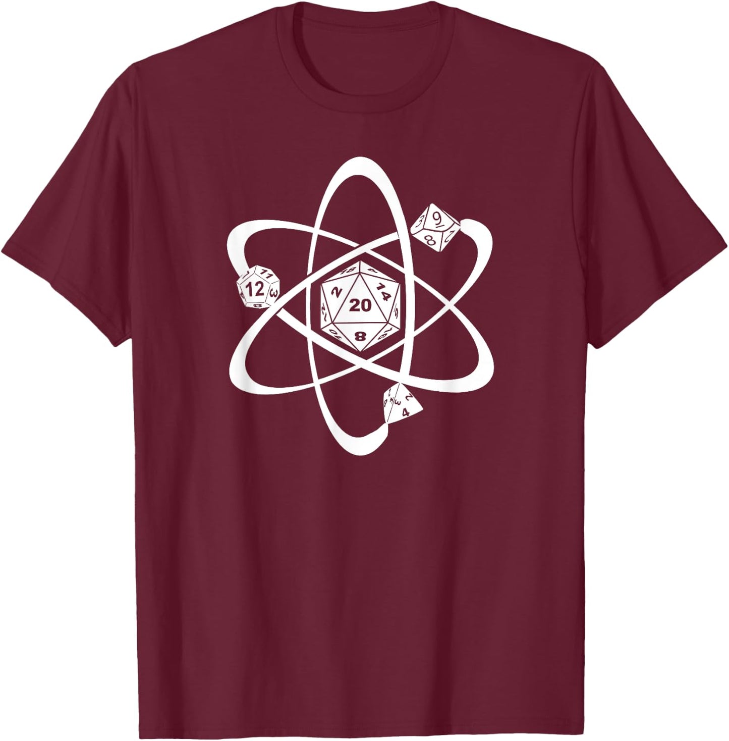 RPG Dice Atom D20 Cube Role Playing Pen and Paper Boardgame T-Shirt - T-Shirt | Maroon