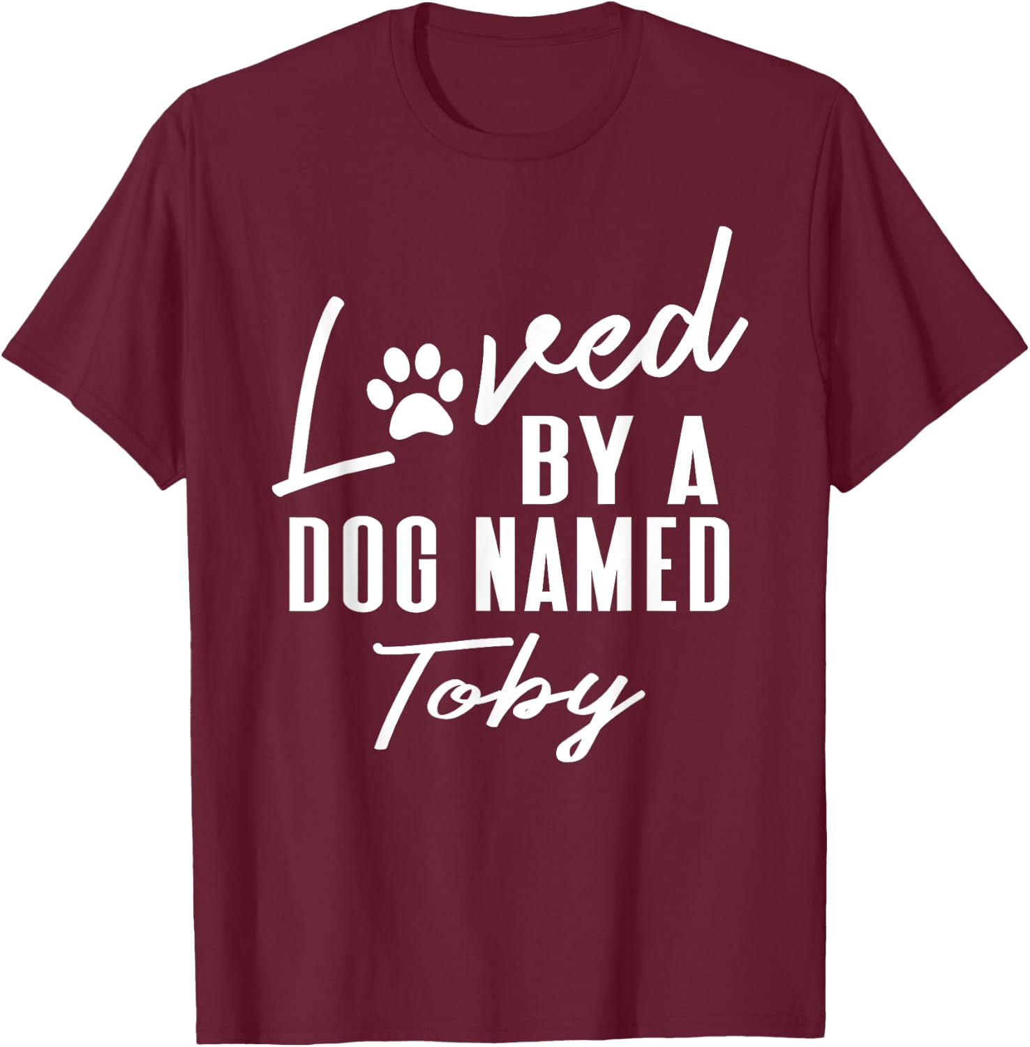 Personalized Dog Name Toby Gift - Pet Lover Paw Print T-Shirt - T-Shirt | Maroon