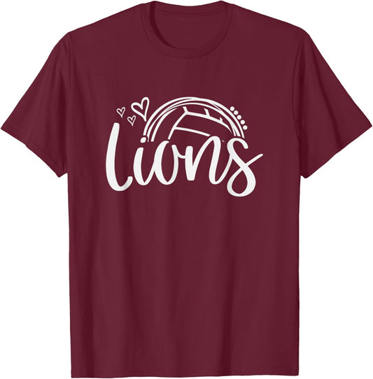 Volleyball Lions School Sports Fan Team Spirit T-Shirt - T-Shirt | Maroon