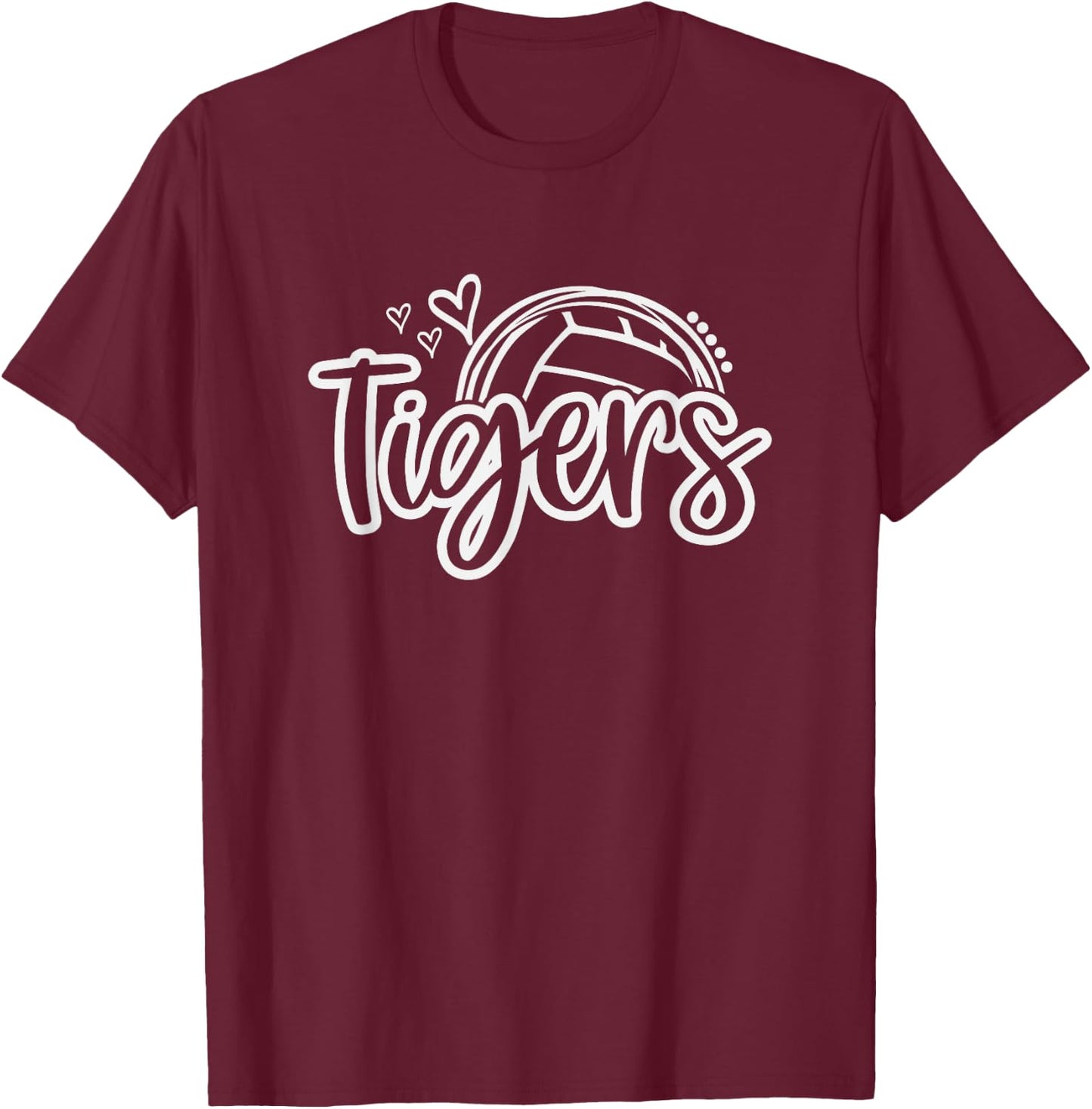 Volleyball Tigers School Sports Fan Team Spirit T-Shirt - T-Shirt | Maroon