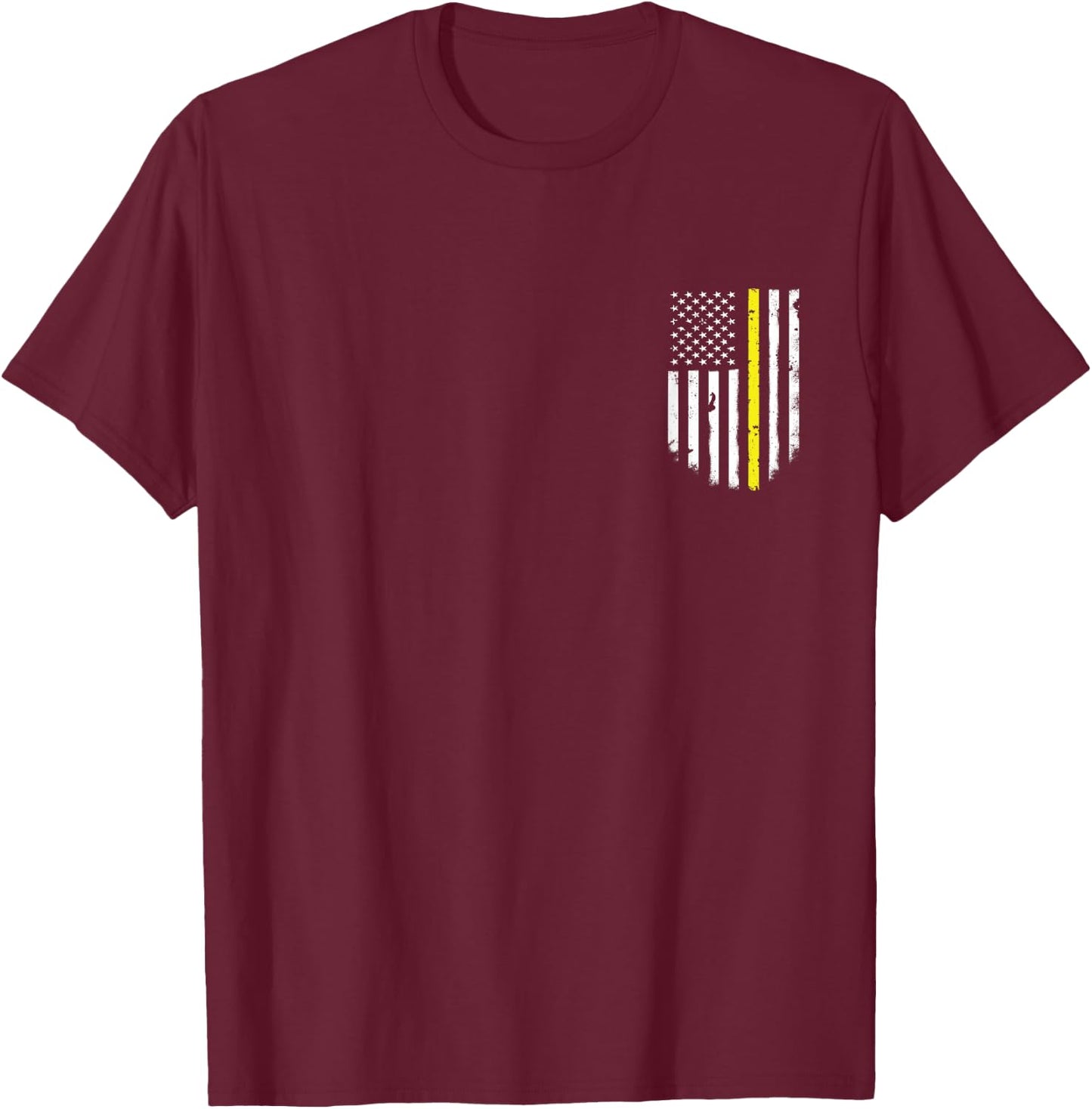 Thin Yellow Line American Flag Pocket Vintage T-Shirt - T-Shirt | Maroon