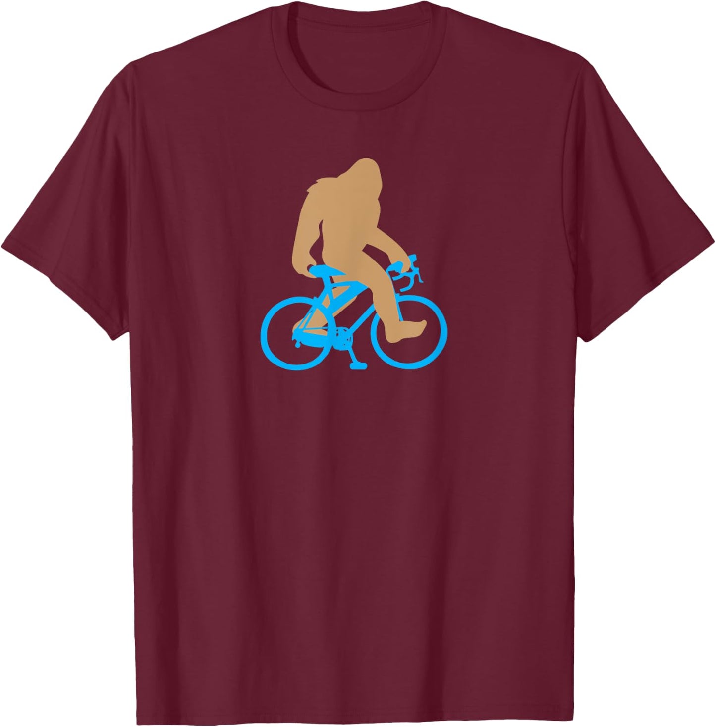 Bigfoot Riding Bicycle Shirt, Funny Cute Sasquatch Bike Gift T-Shirt - T-Shirt | Maroon