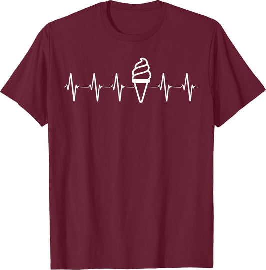 Ice Cream Lovers Heartbeat Party Gift Men Women Kids T-Shirt - T-Shirt | Maroon