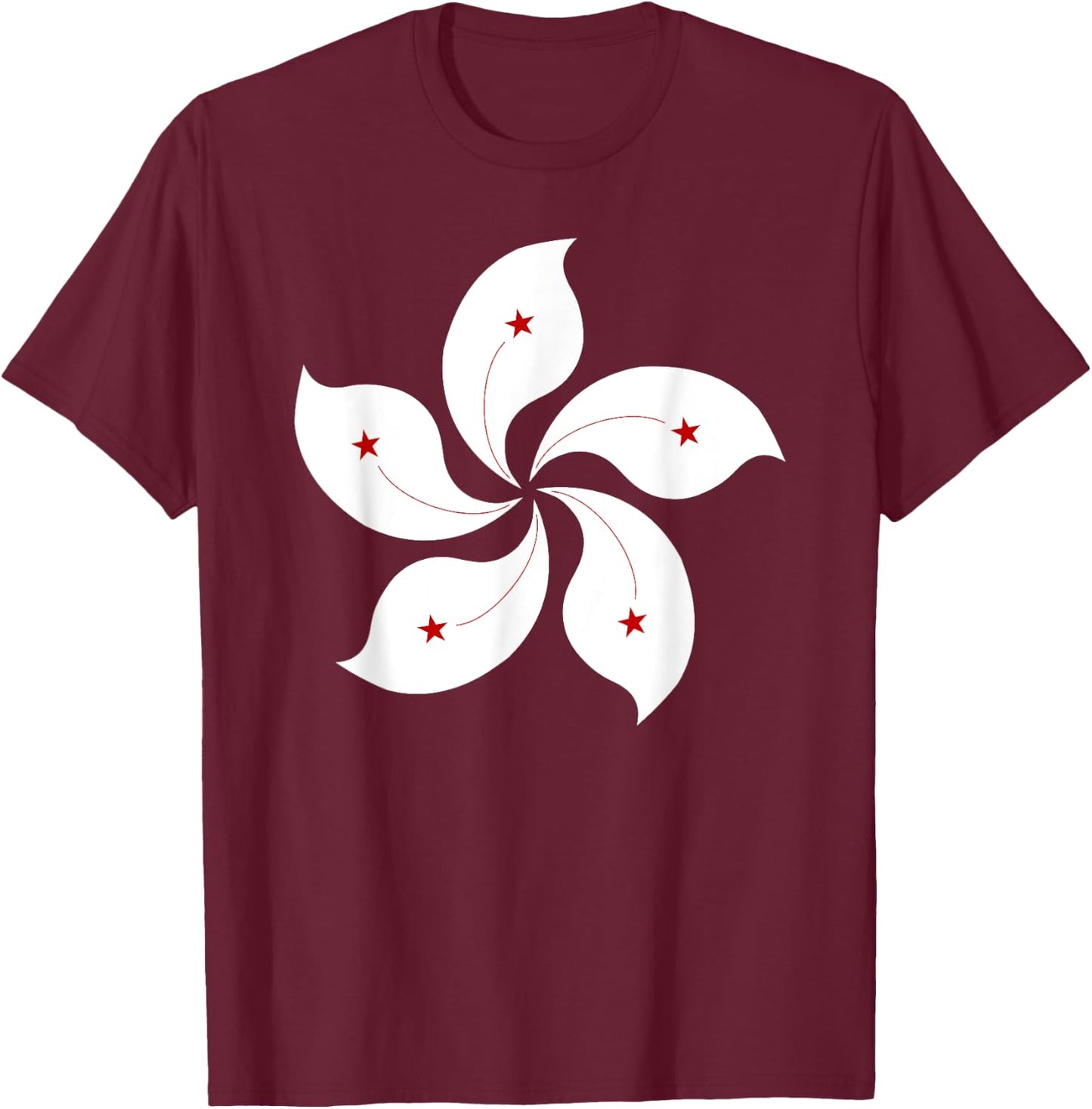 Hong Kong Flag Five Petal Orchid Flower Graphic Men Women T-Shirt - T-Shirt | Maroon