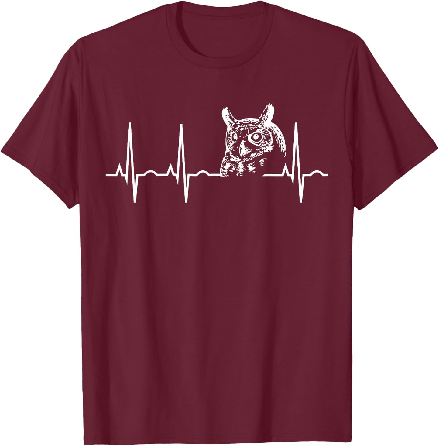 Great Horned Owl Shirt -Owl Lover Heartbeat Gift T-Shirt - T-Shirt | Maroon