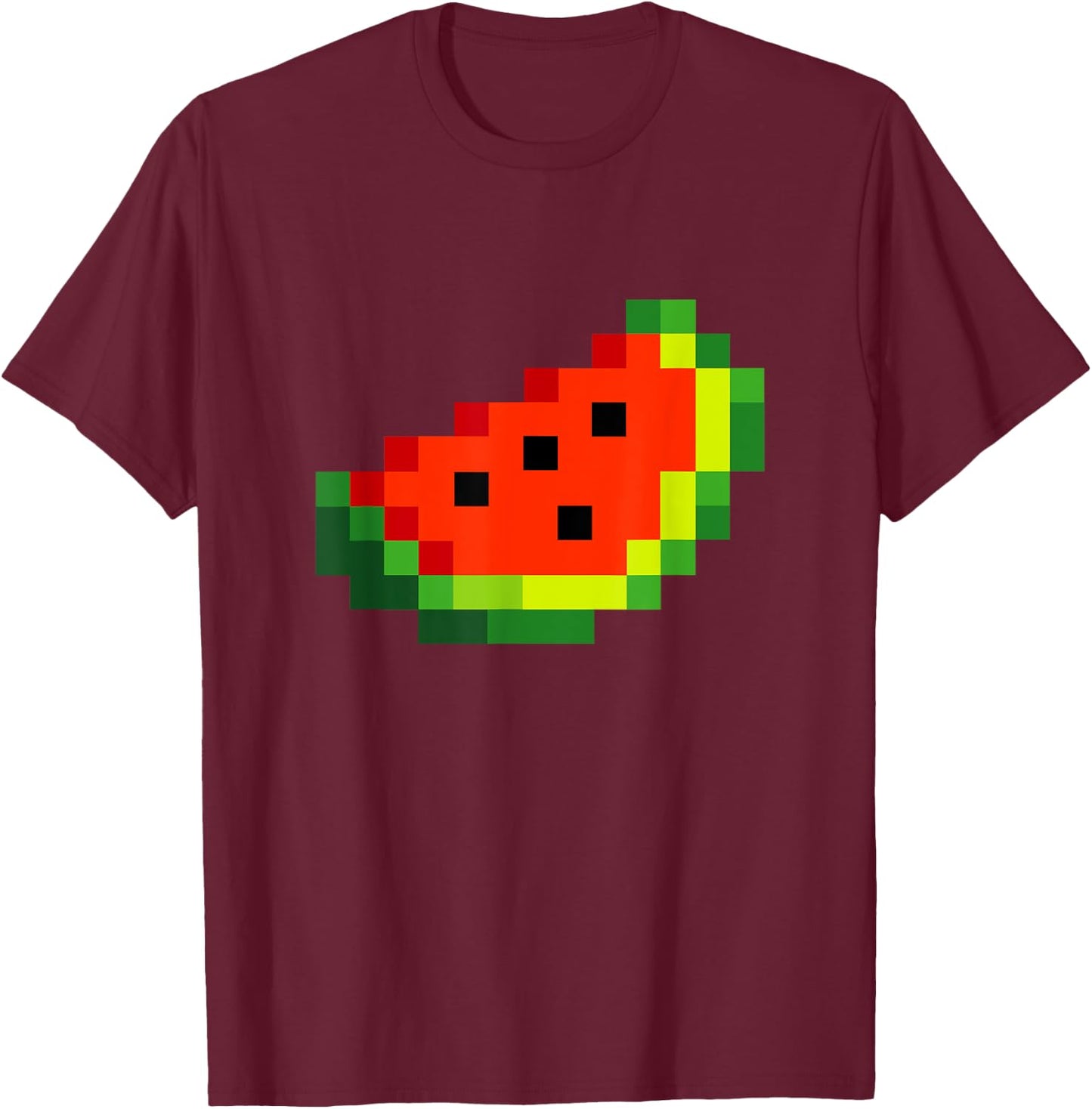 Funny Pixel Watermelon - Retro 8-Bit Arcade Gamer Fruit T-Shirt - T-Shirt | Maroon