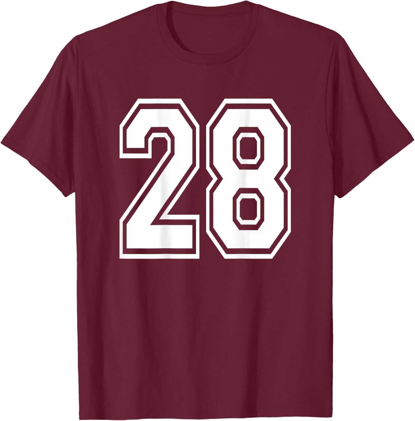 Number 28 Sports Player Number BACK Of Shirt Only T-Shirt - T-Shirt | Maroon