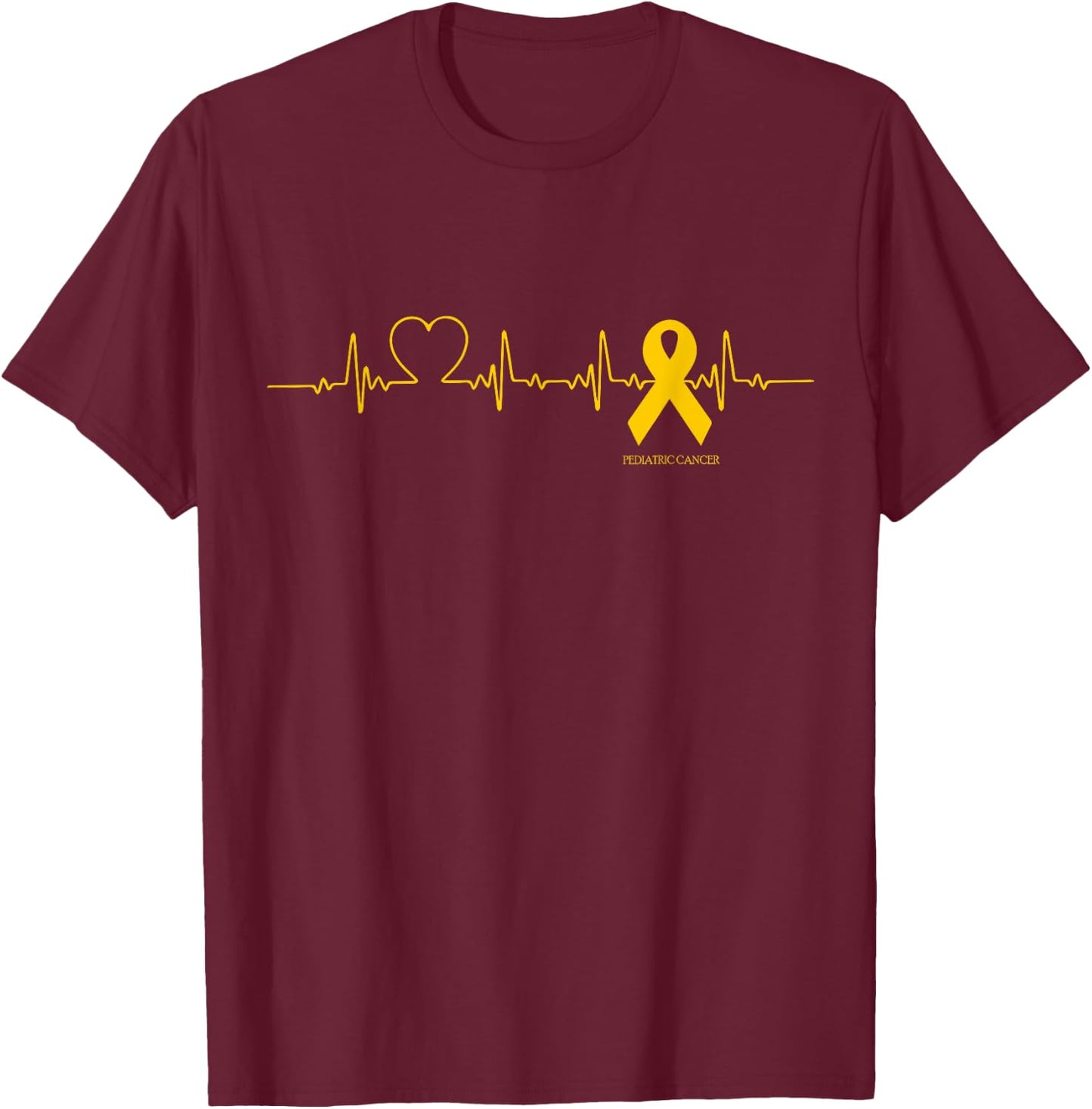 Pediatric Cancer Shirt Cancer Heartbeat Gift Kids T-Shirt - T-Shirt | Maroon