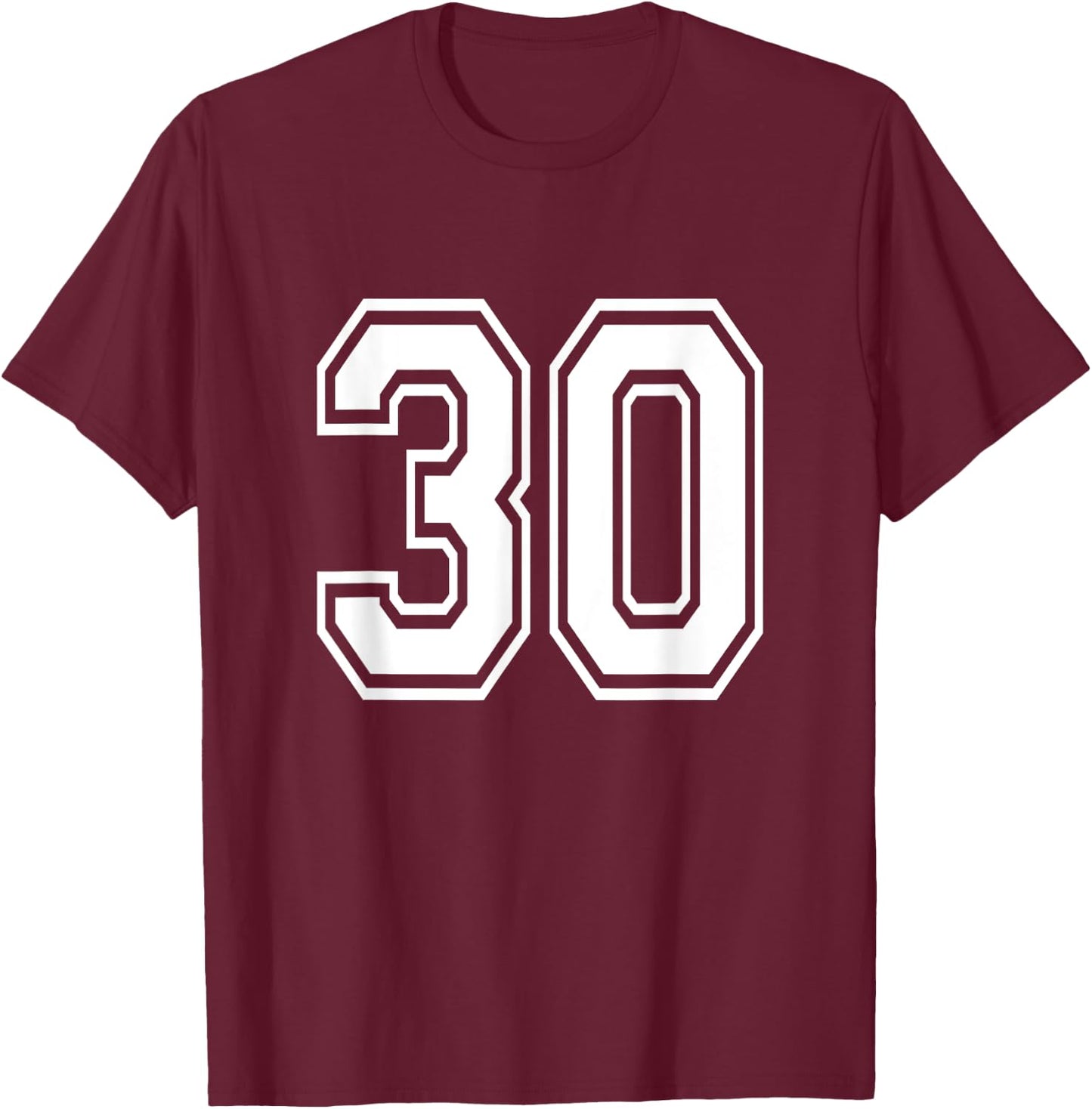Number 30 Birthday Varsity Sports Team Jersey T-Shirt - T-Shirt | Maroon