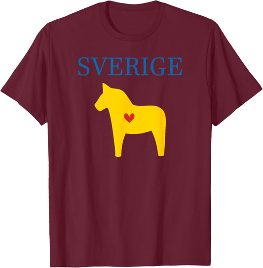 Swedish Dala Horse Midsommar Heart Sverige T Shirt T-Shirt - T-Shirt | Maroon