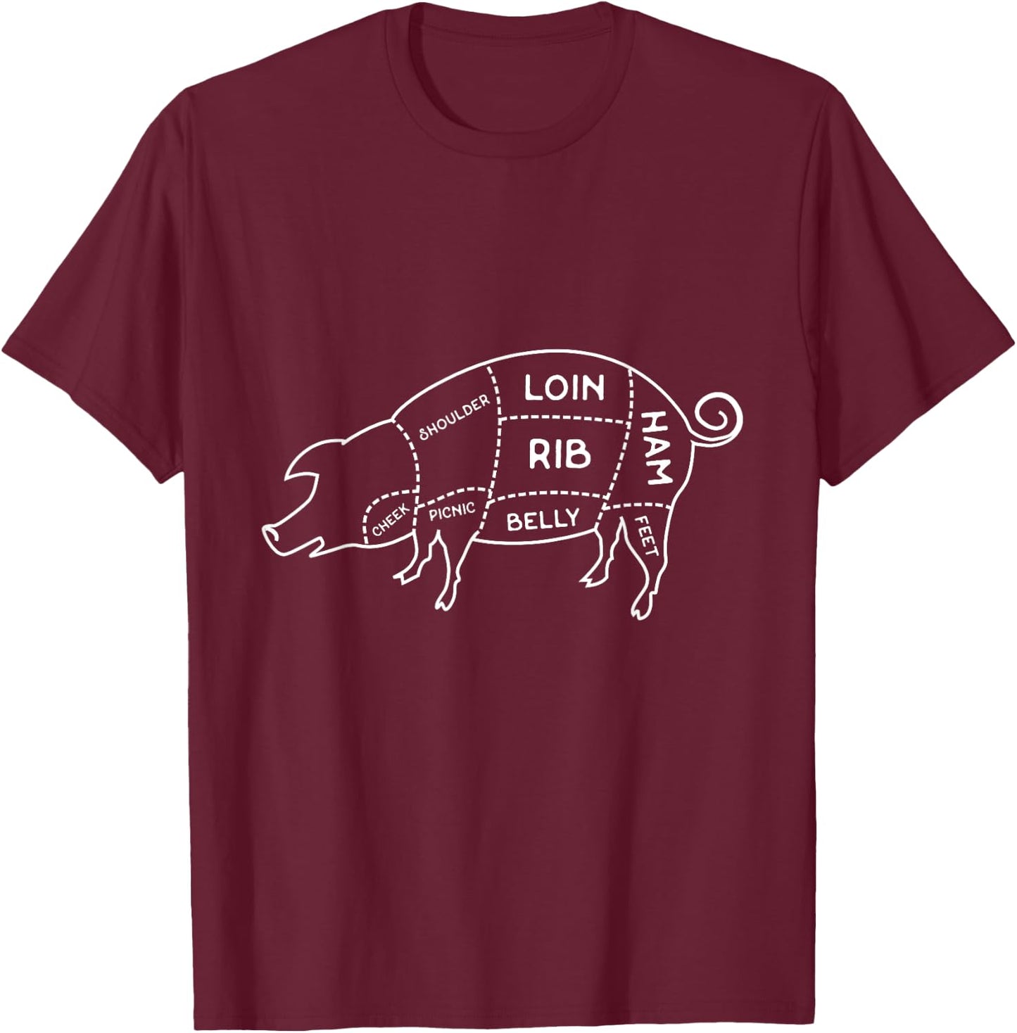 Pork Pig Meat Butcher Cut Chart T-Shirt - T-Shirt | Maroon