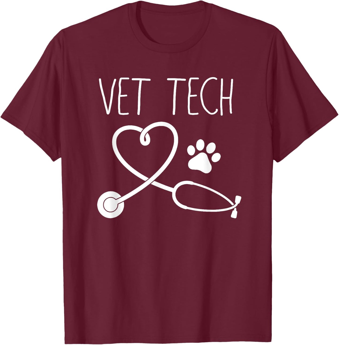 VET TECH LOVE , Animal Love Care Paw Print Gift T-Shirt - T-Shirt | Maroon