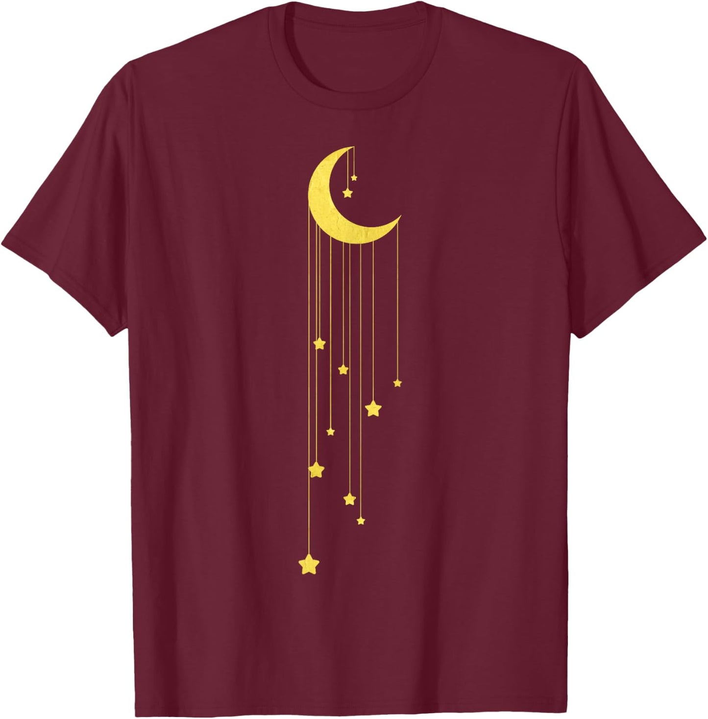 Gold Moon And Falling Stars Graphic T-Shirt - T-Shirt | Maroon
