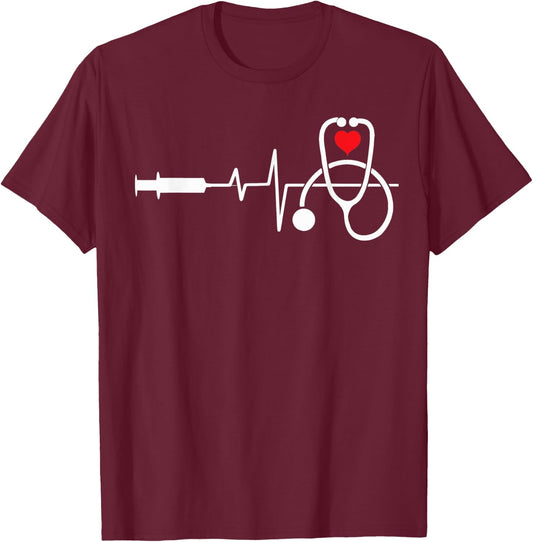 Funny Heart Beats Nurse Nursing Medical Men woman T-Shirt - T-Shirt | Maroon