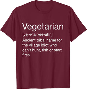 Sarcastic Vegetarian Definition - Funny Dictionary Black -Adults XS Regular Small US 21 inches 16.5 Round Neck Short Sleeve T-Shirt - T-Shirt | Maroon