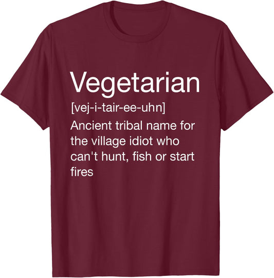 Sarcastic Vegetarian Definition - Funny Dictionary Black -Adults XS Regular Small US 21 inches 16.5 Round Neck Short Sleeve T-Shirt - T-Shirt | Maroon
