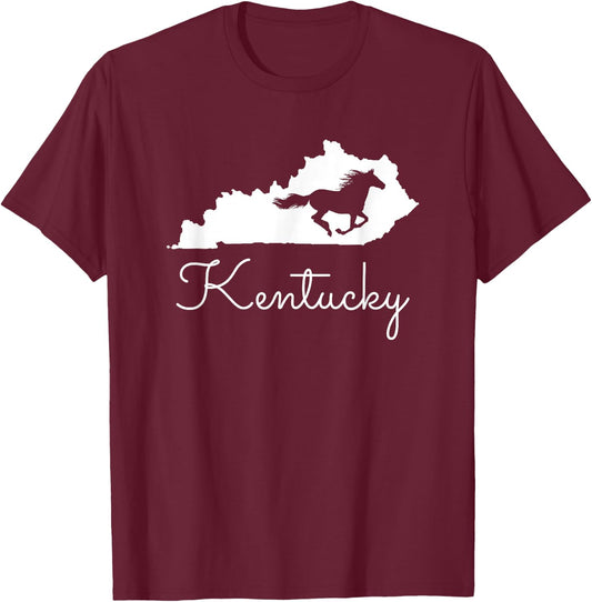 Kentucky Horse Map State T-Shirt - T-Shirt | Maroon