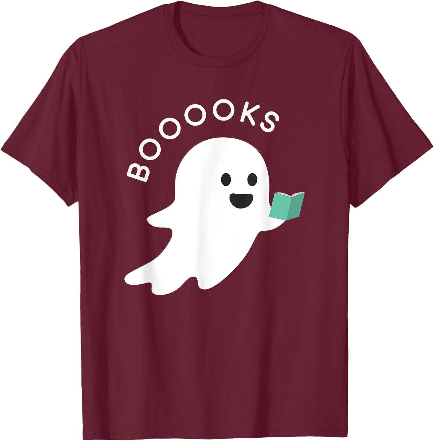 Booooks Ghost Reading Books Halloween T-Shirt - T-Shirt | Maroon