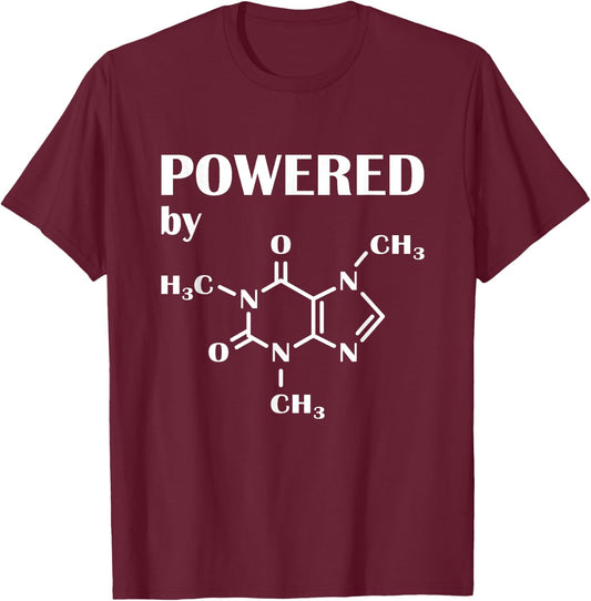 Powered by Caffeine - Chemistry Molecule Coffee Love T-Shirt - T-Shirt | Maroon