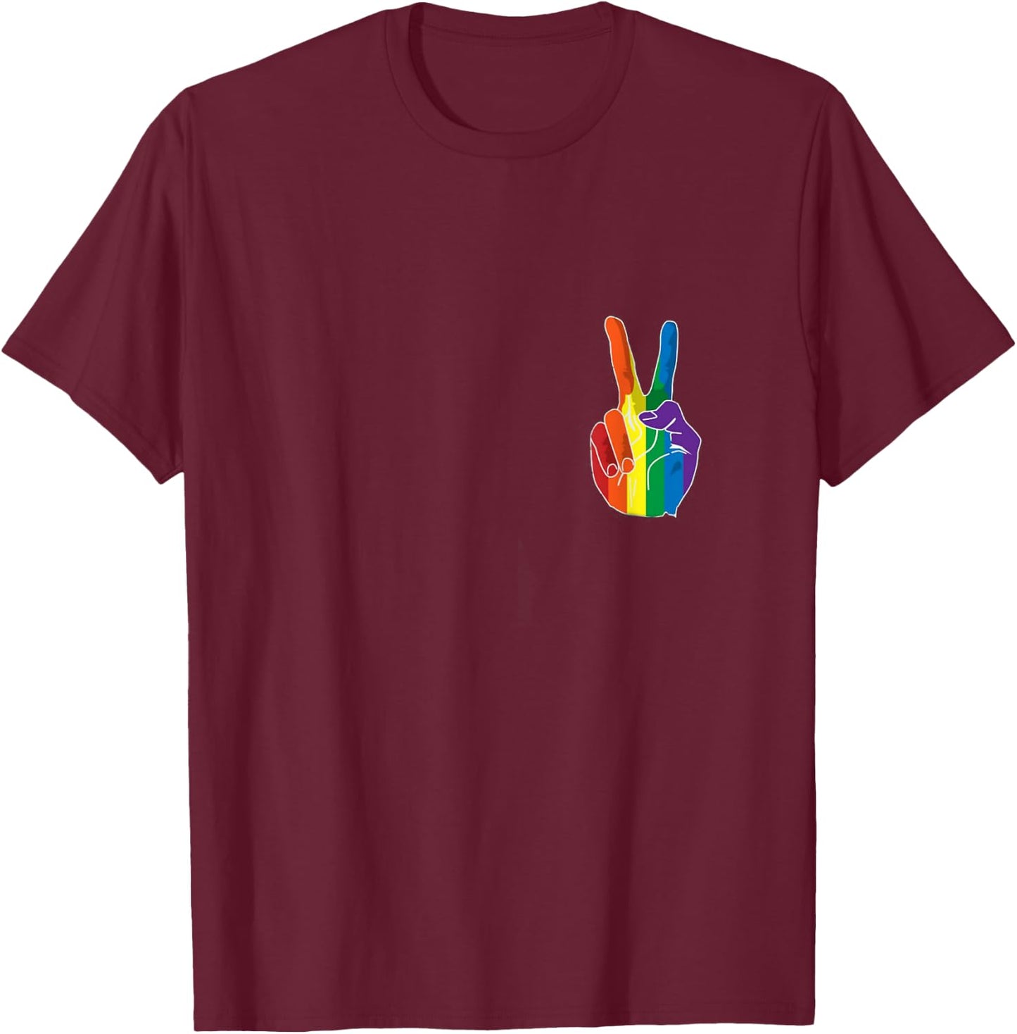 Pride Peace Sign Rainbow T-Shirt - T-Shirt | Maroon