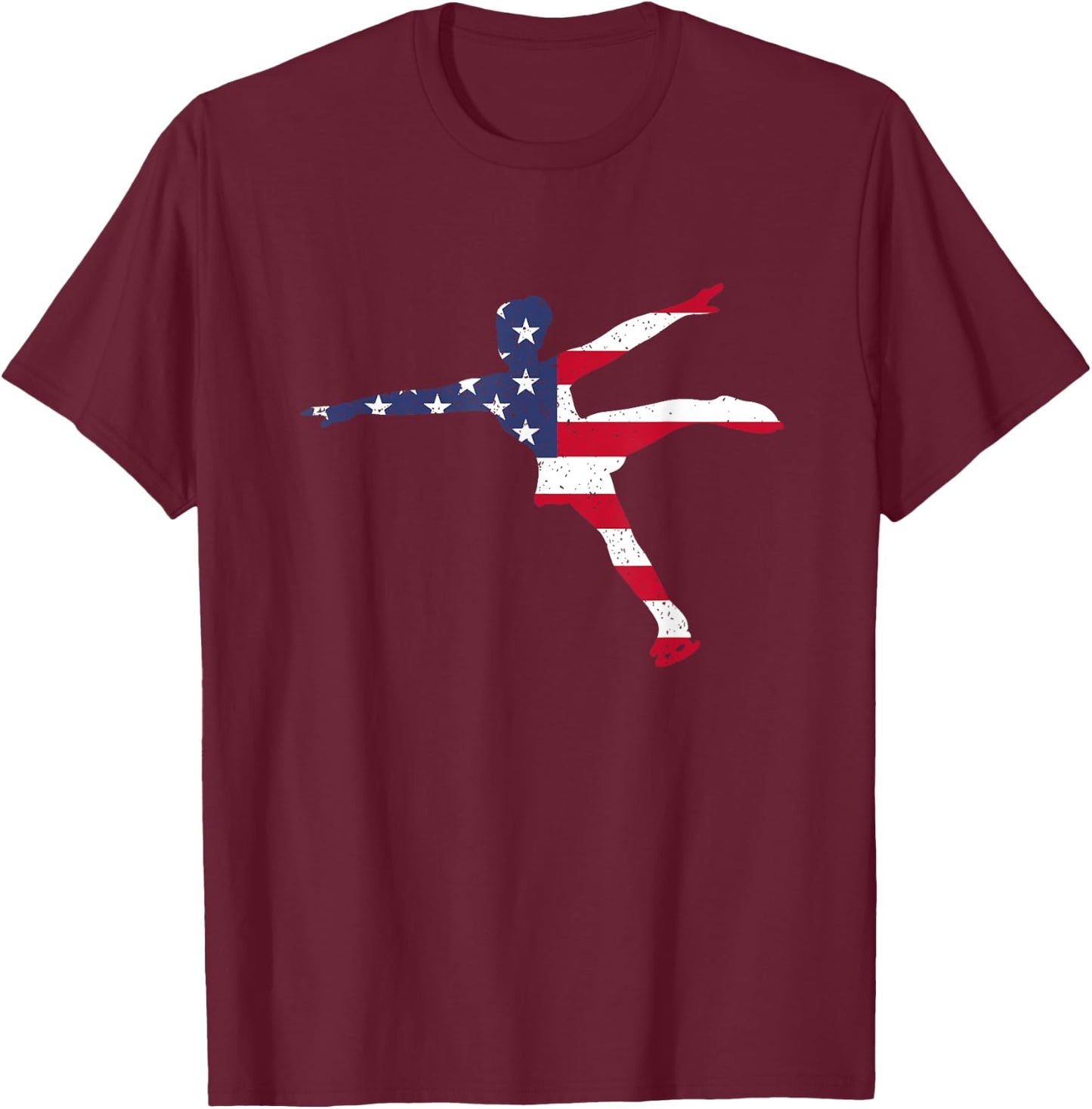 American USA Flag Ice Figure Skating Patriotic Gift Women Kids Men T-Shirt - T-Shirt | Maroon