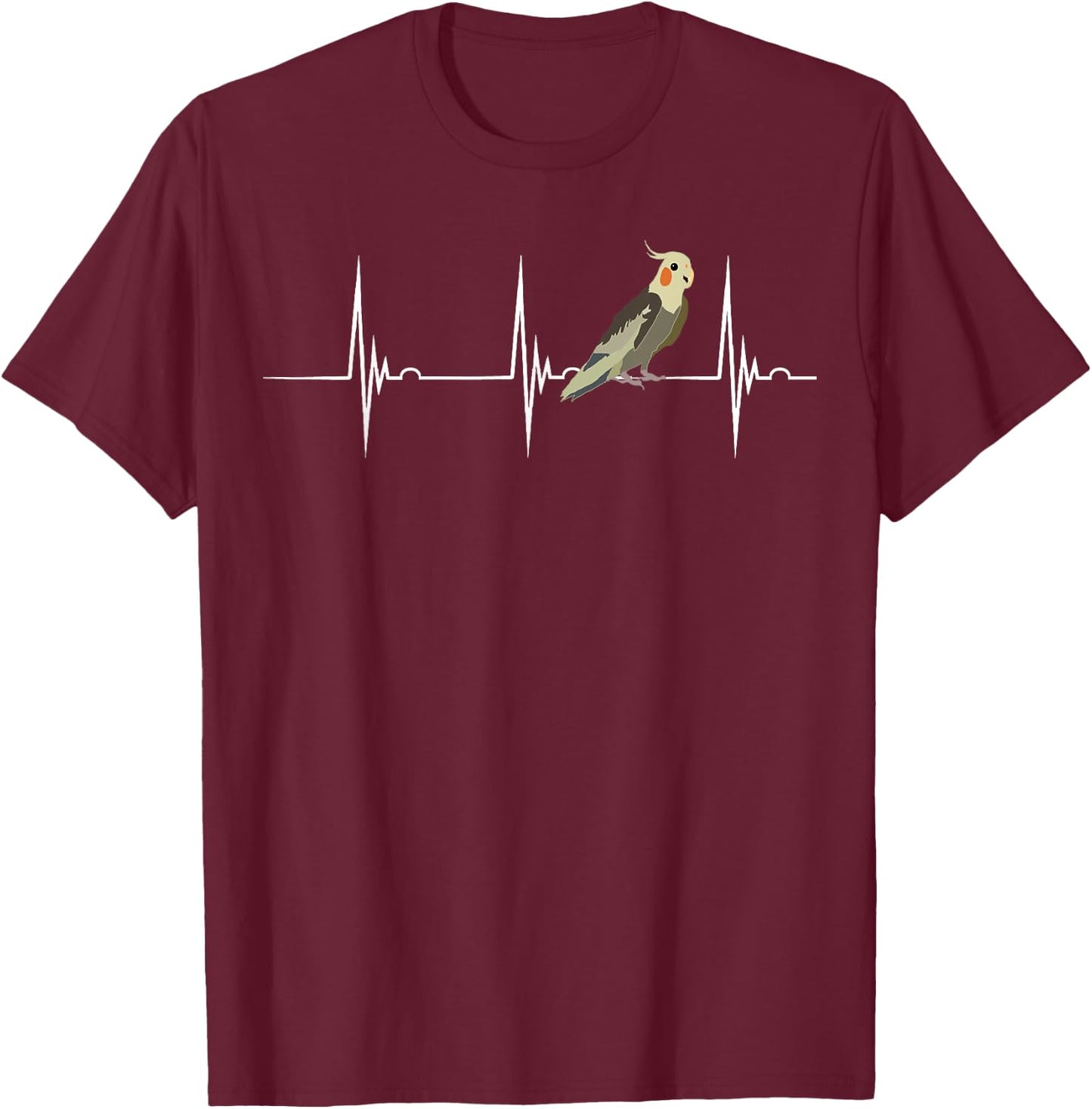 Cockatiel Heartbeat EKG Pulseline Avian Parrot Birds T-Shirt - T-Shirt | Maroon