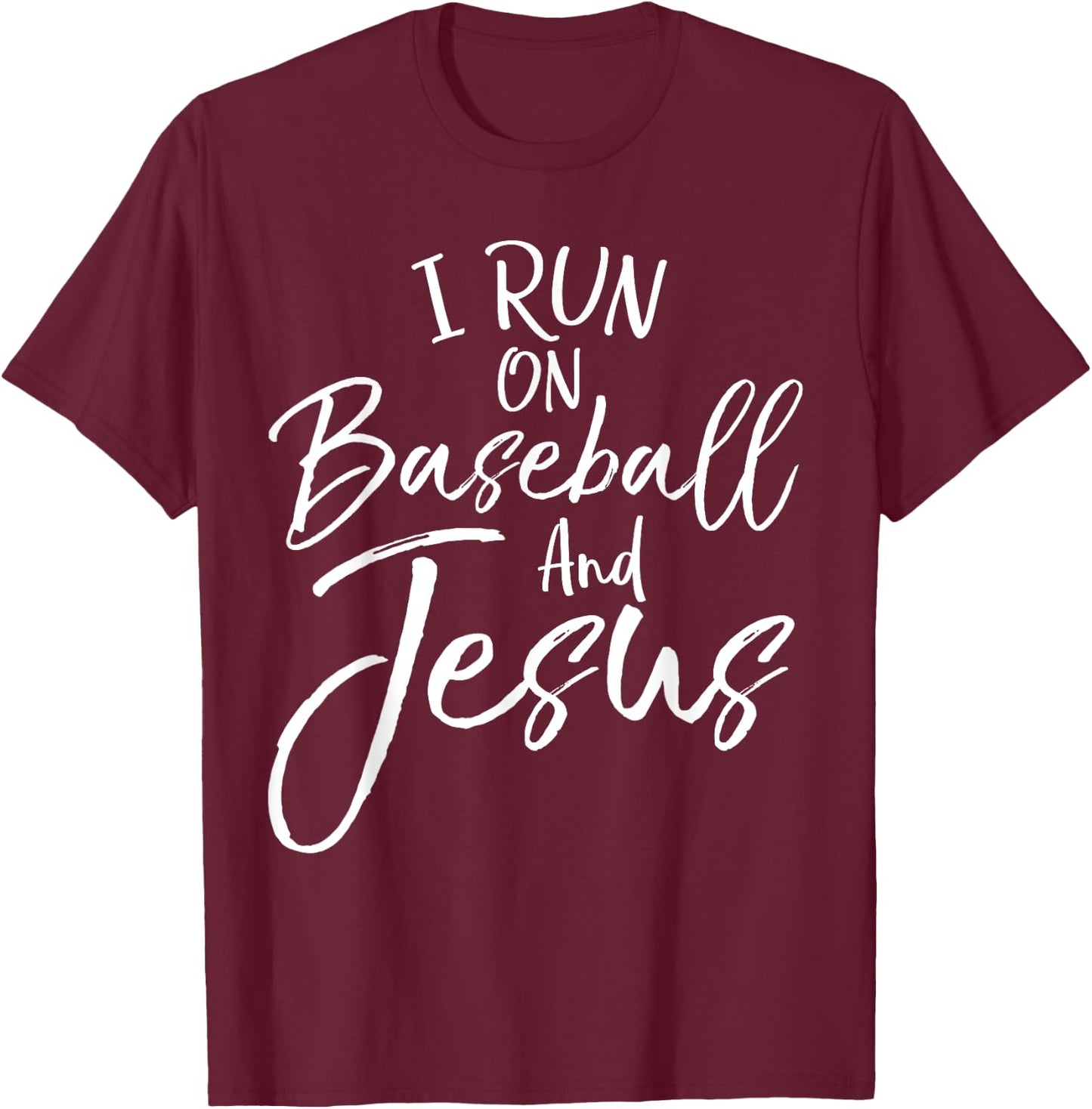 Cute Christian Baseball Gift I Run on Baseball and Jesus T-Shirt - T-Shirt | Maroon