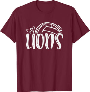 Volleyball Lions School Sports Fan Team Spirit T-Shirt - T-Shirt | Maroon