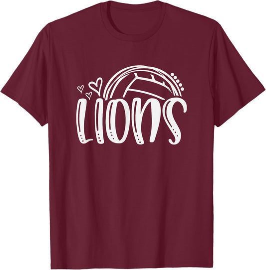 Volleyball Lions School Sports Fan Team Spirit T-Shirt - T-Shirt | Maroon