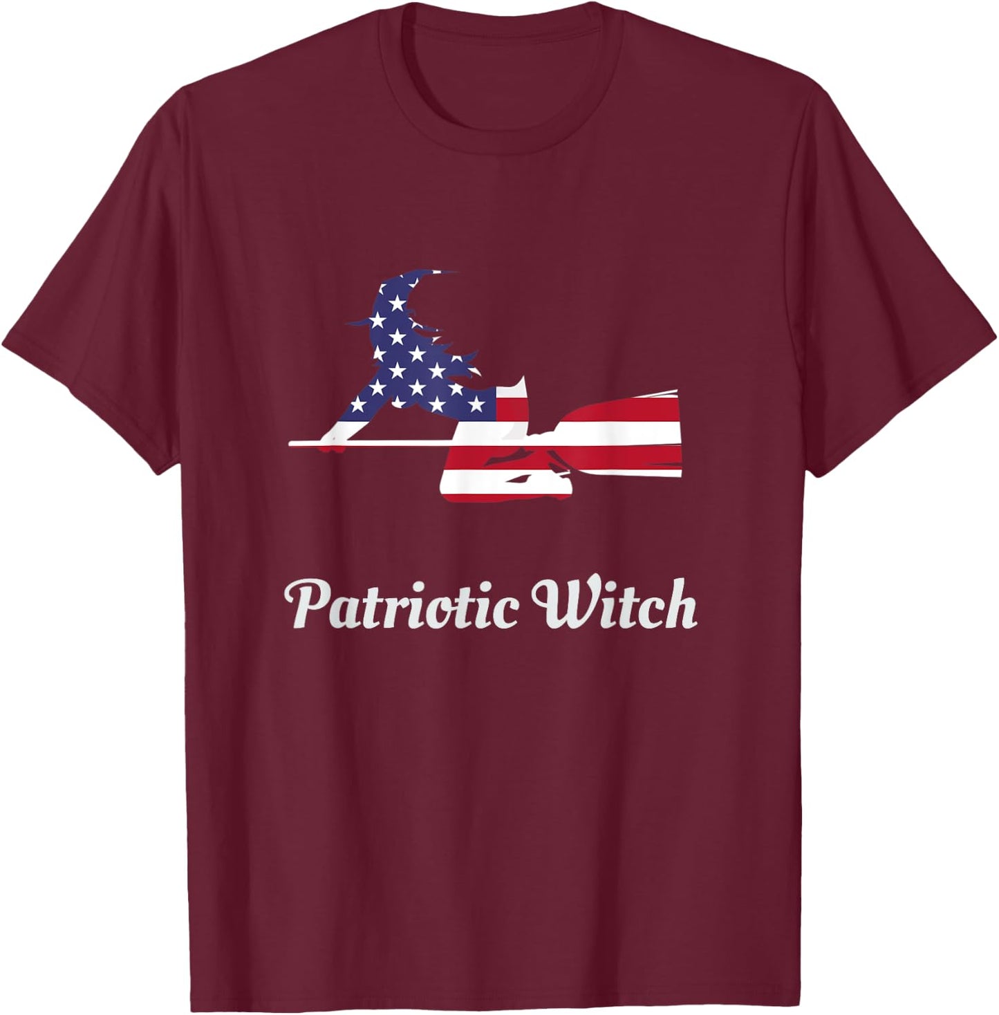 Halloween Patriotic Witch T Shirt - USA American Flag Women Kids Men T-Shirt - T-Shirt | Maroon