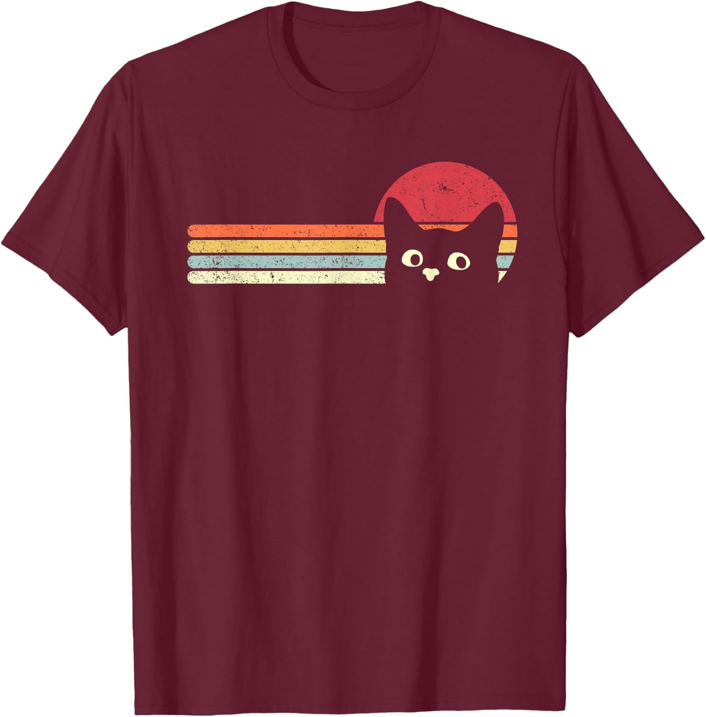 Cat Shirt. Retro Style T-Shirt - T-Shirt | Maroon