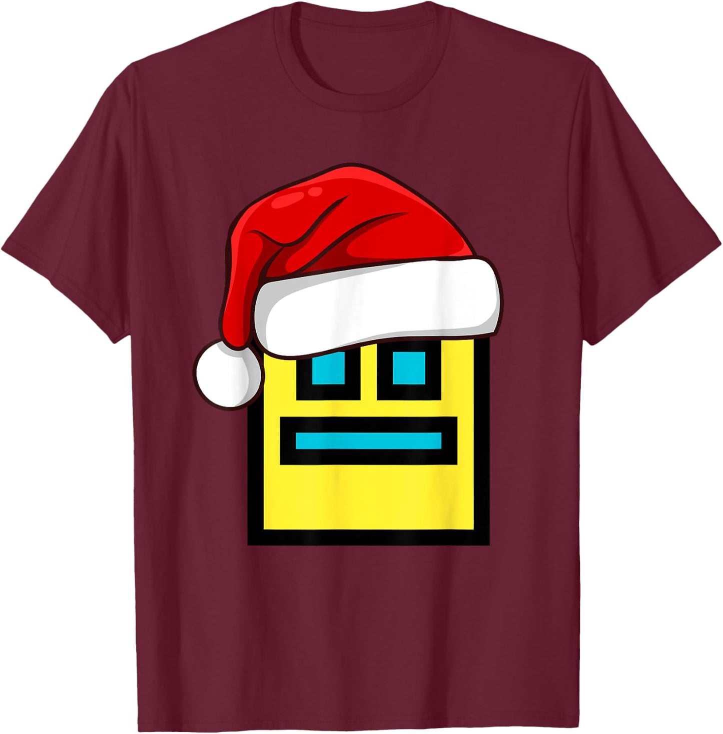 Dash Geometry Repeat Christmas Santa Hat Game Video Gamer T-Shirt - T-Shirt | Maroon