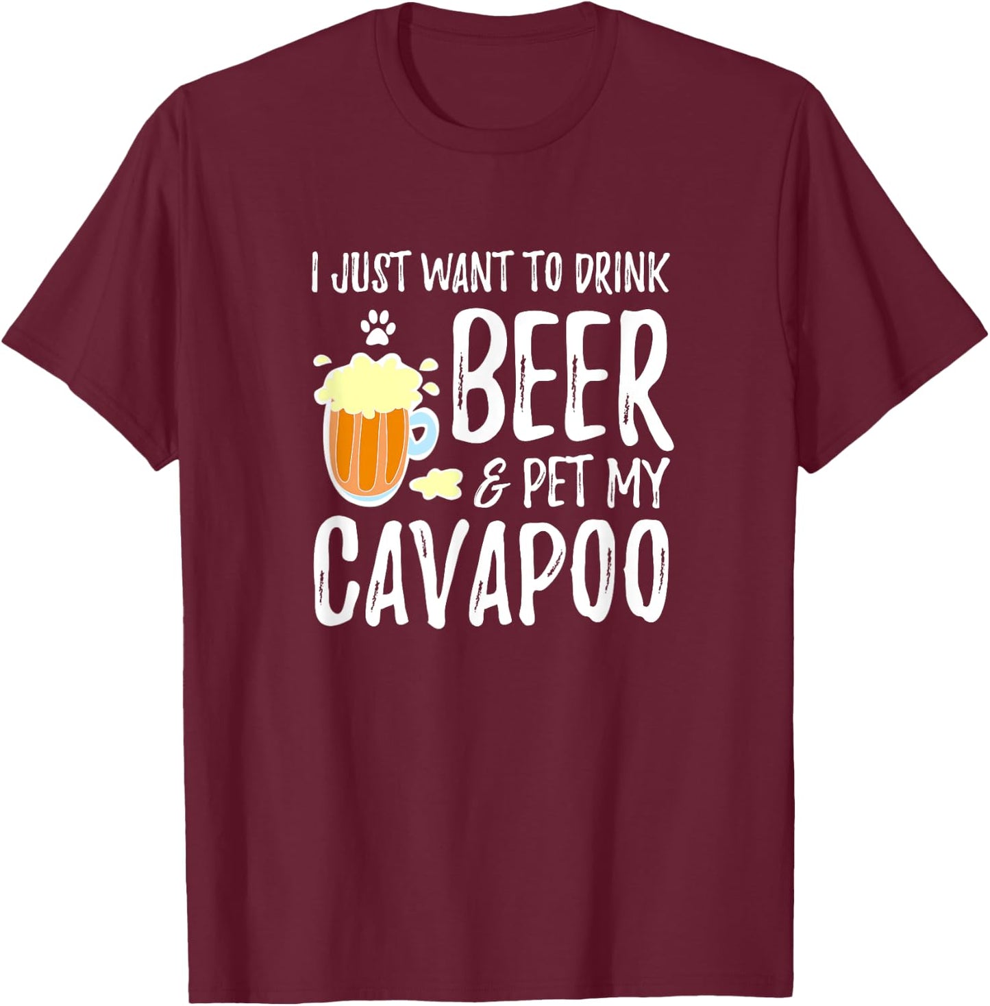 Beer and Cavapoo Shirt Funny Dog Mom or Dog Dad Gift T-Shirt - T-Shirt | Maroon