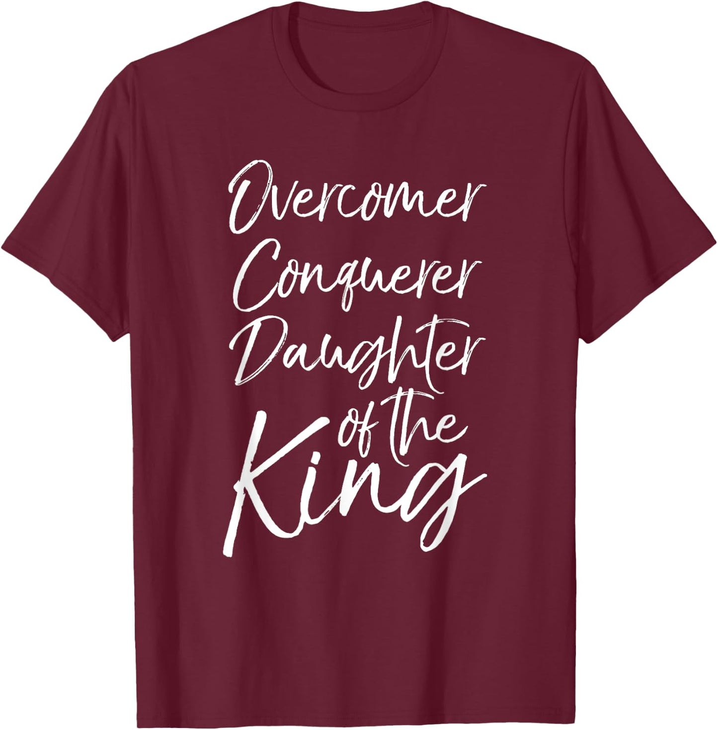 P37 Design Studio Jesus Shirts Cute Christian Women's Black Small Modern Crew Collar Short Sleeve Classic Fit Daughter of the King Overcomer Conquerer T-Shirt - T-Shirt | Maroon