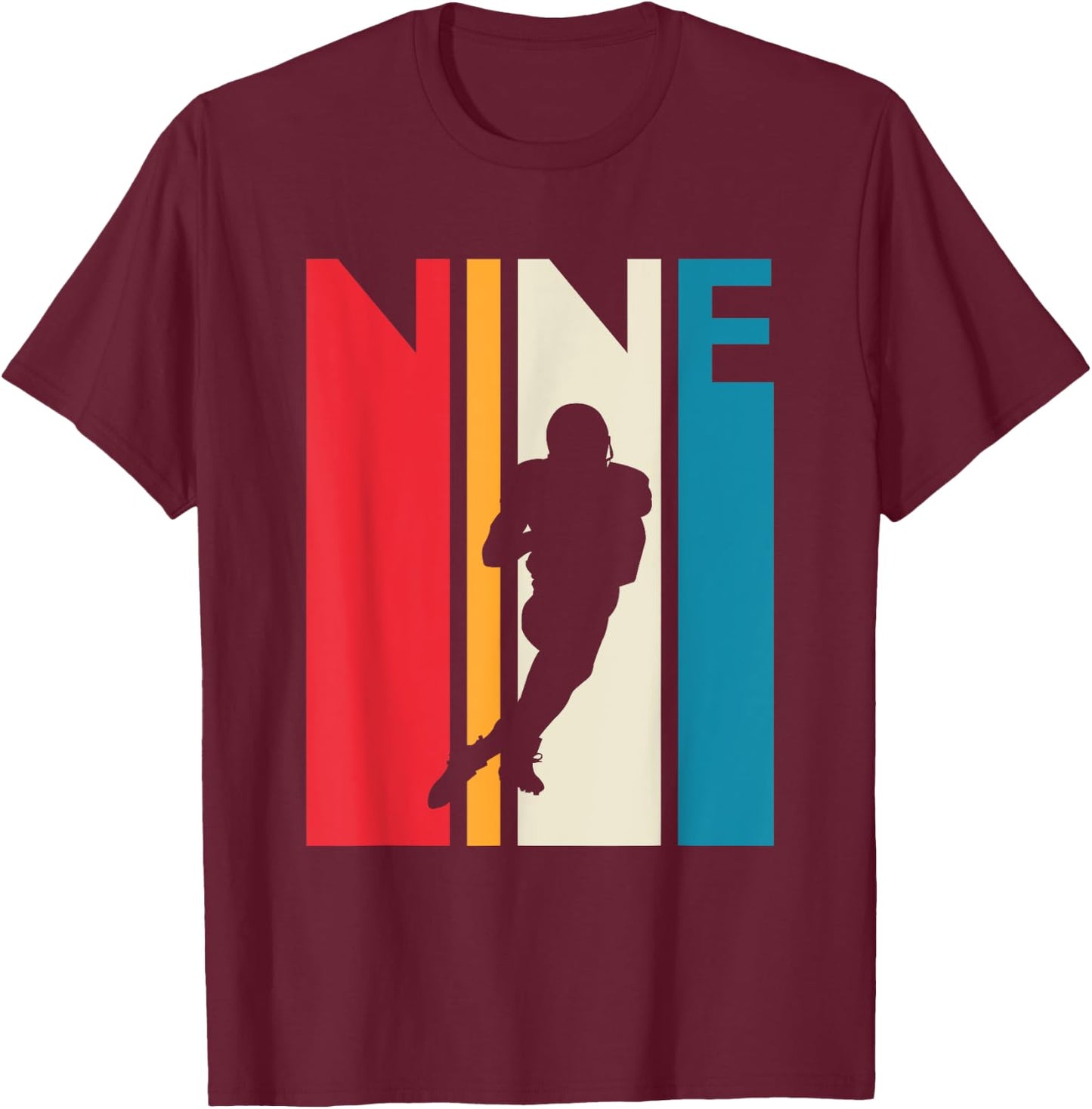 9th Birthday Gift Nine Vintage Football Birthday 9 Year Old T-Shirt - T-Shirt | Maroon