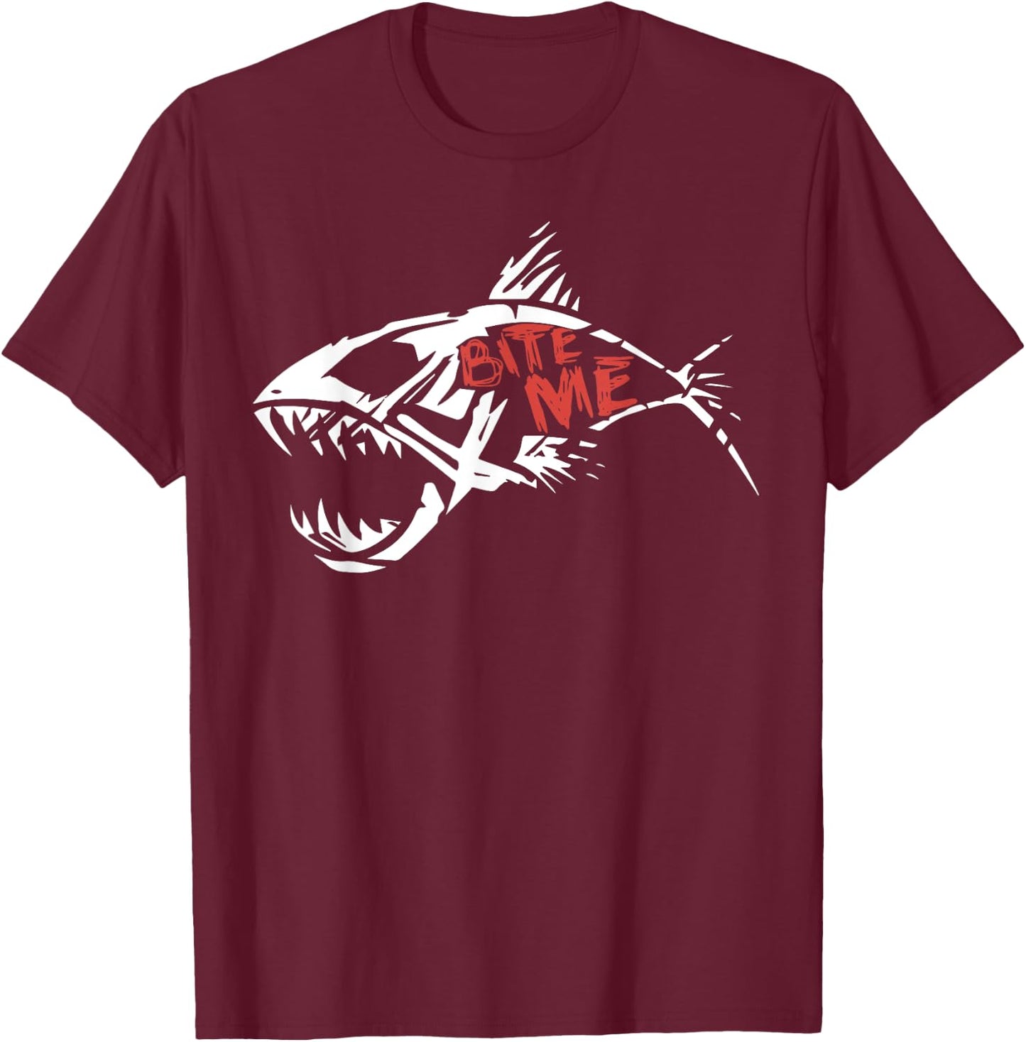 Bite Me Shirt Shark Funny Fishing T-Shirt - T-Shirt | Maroon