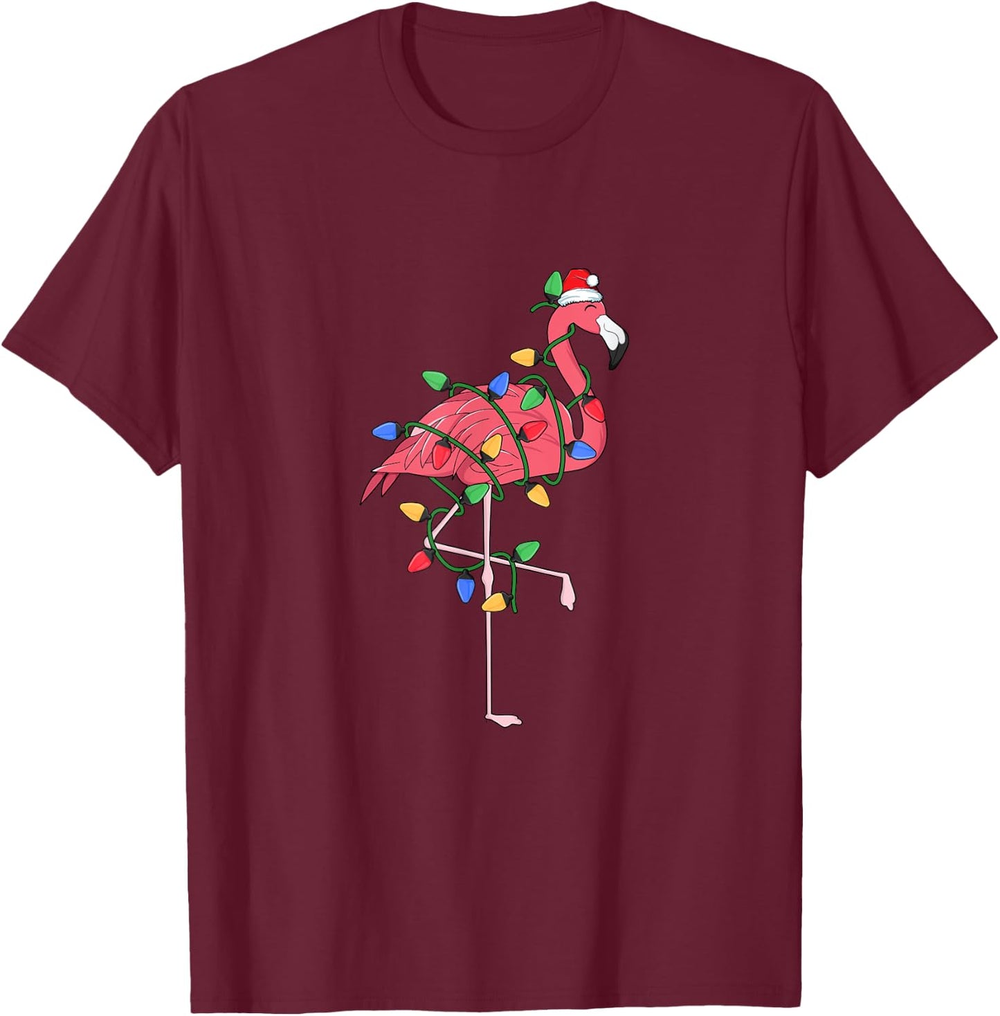 Flamingo Christmas Tree Lights Xmas Kawaii Pink Bird Lover T-Shirt - T-Shirt | Maroon
