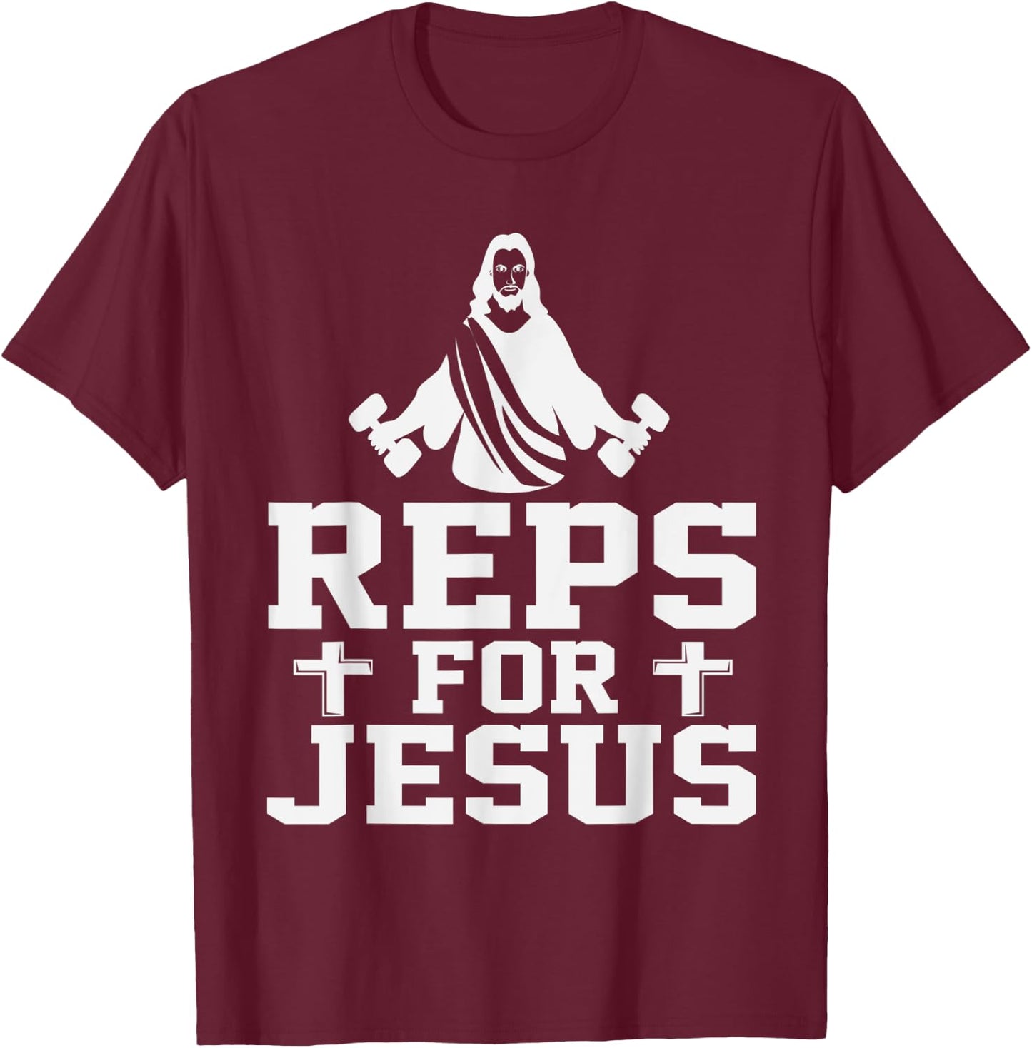 Reps For Jesus Funny Christian Gym Fitness Biceps Quote Gift T-Shirt - T-Shirt | Maroon