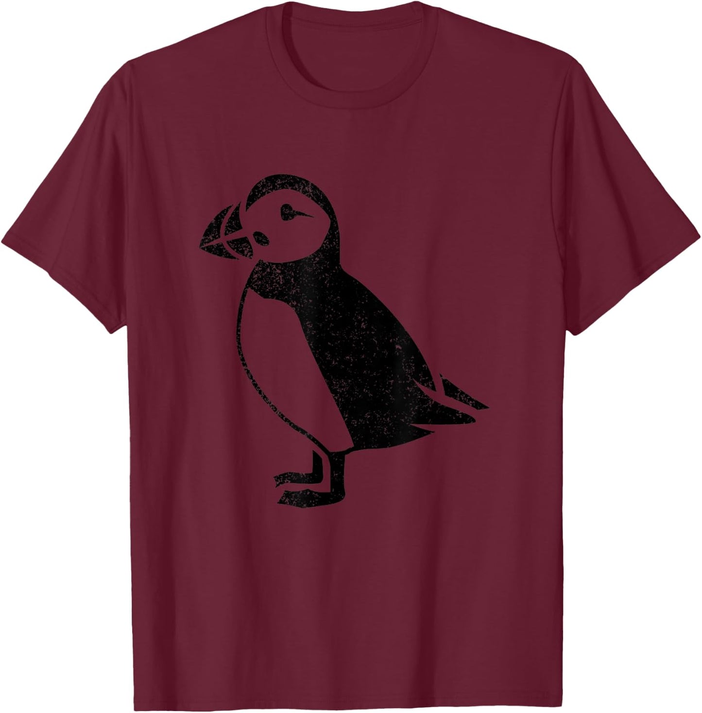 Puffin Iceland Distorted Cute Bird Black Graphic Gift T-Shirt - T-Shirt | Maroon